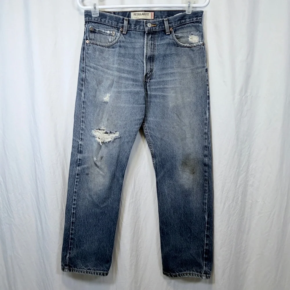 Levi's‎ 505 Regular Fit Jeans Blue Distressed Straight Leg Denim W34 L30